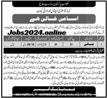 Mali Job At Combined Military Hospital CMH Loralai 