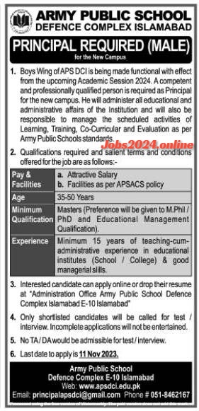 Latest Army Public School Management Posts Islamabad 2023 