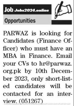 Parwaz Karachi Jobs 2023 For Finance Officer 